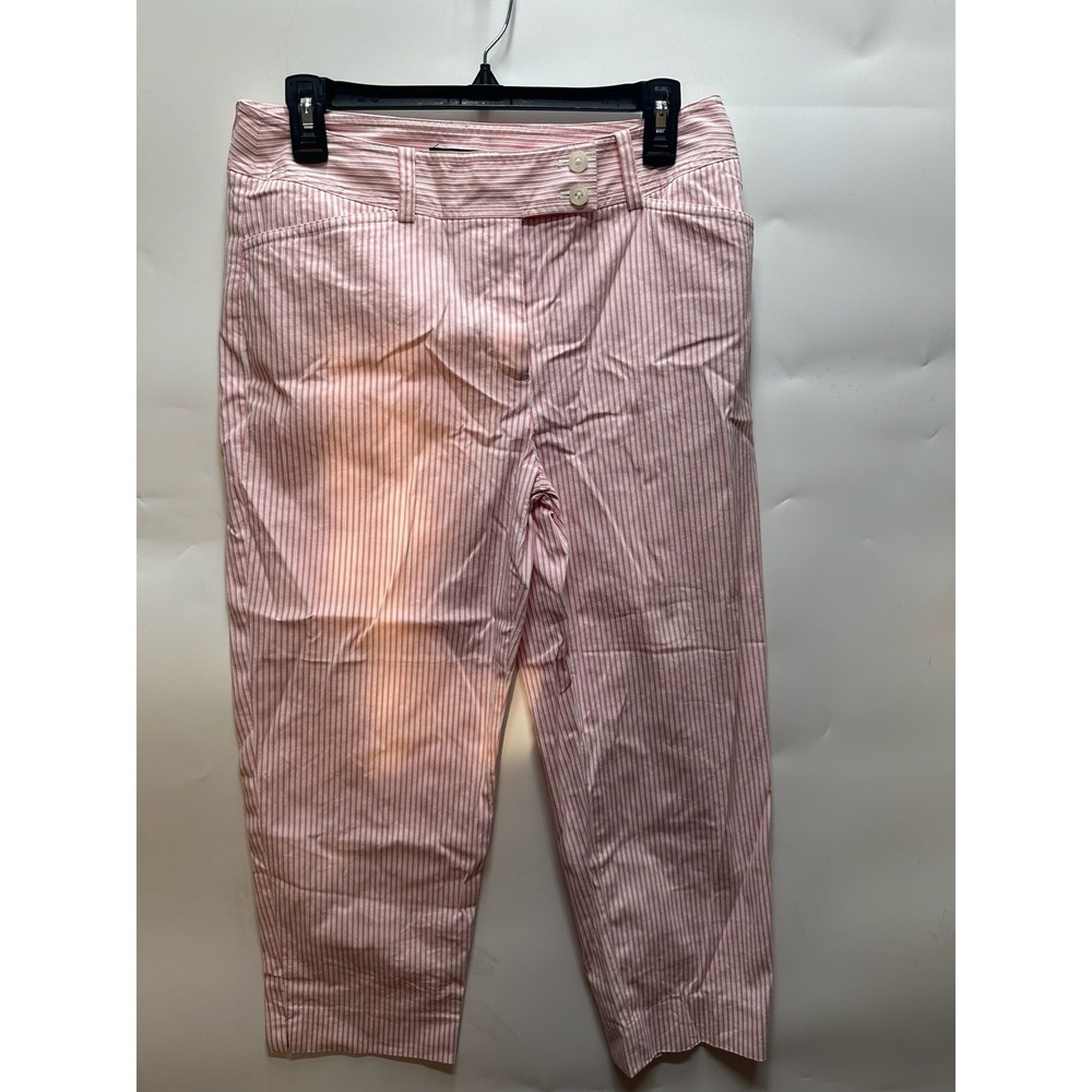 Jones New York Signature Womens Ankle Pants Size 8 Pink White Stripe Stretch